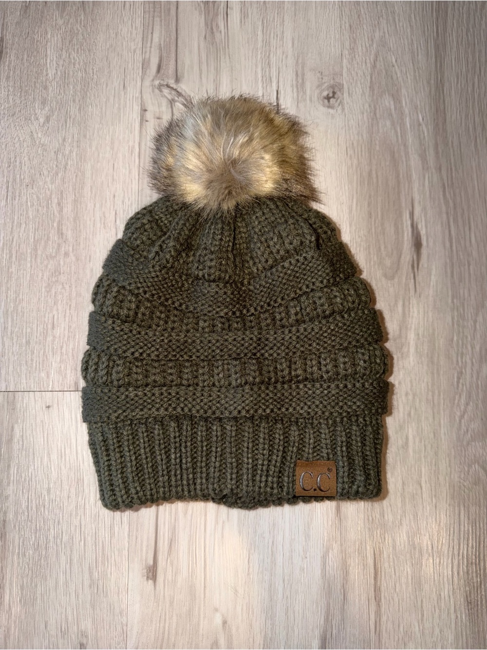 C.C Women’s Olive Knit Pom Beanie